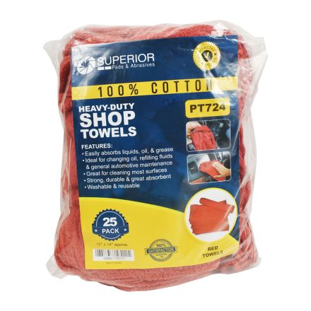 Superior Parts PT724 12 Inch x 14 Inch Red Shop Towel - 100% Cotton - 25/Pack
