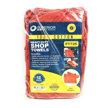 Superior Parts PT725 12 Inch x 14 Inch Red Shop Towel - 100% Cotton - 12/Pack