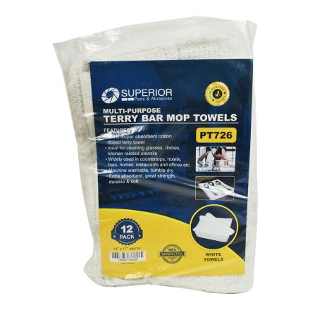 Superior Parts PT726 14 Inch x 17 Inch White Terry Mop Towel -100% Cotton - 12/Pack