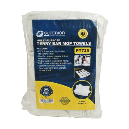 Superior Parts PT729 14 Inch x 17 Inch White Terry Mop Towel - 100% Cotton - 25/Pack